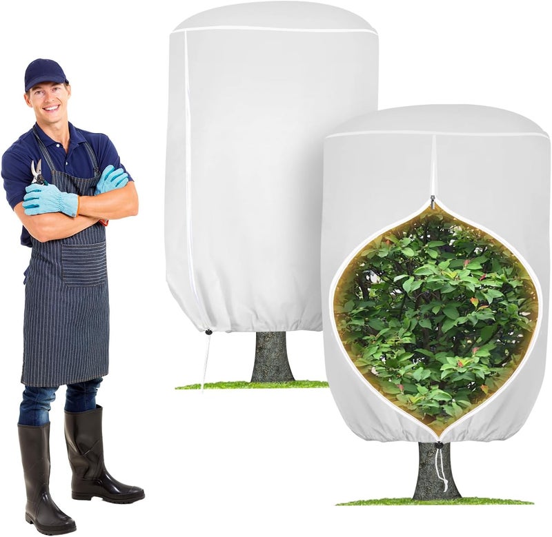 ANGAR 2 Pack Rounded Top Plant Covers Freeze Protection for Winter, Plant Covers for Winter, 40" X 47" Tree Frost Protection Blankets Outdoor With Zipper/Drawstring, for Shrub Bush Fruit Tree Potte(White) - Image 1